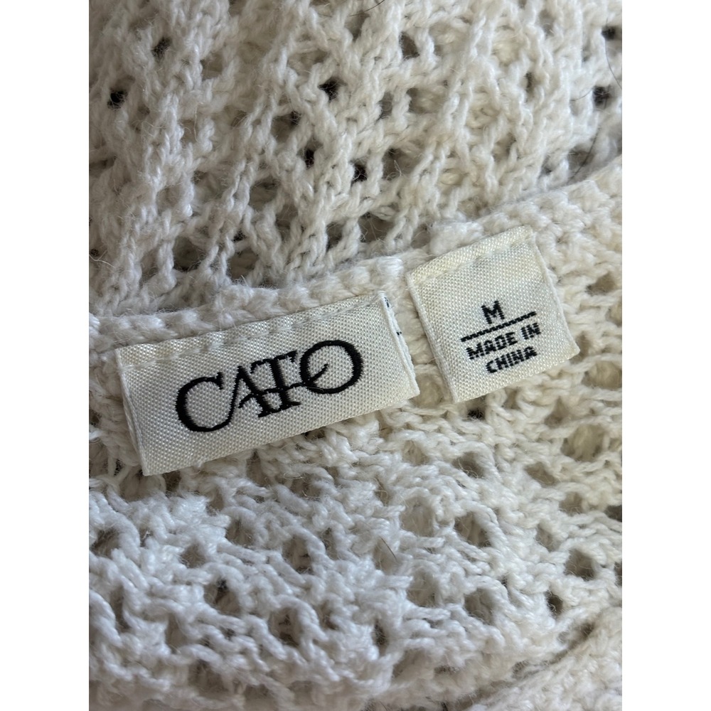 Cato Womens Babydoll Crochet Knit Tank Top M White Ramie Cotton Boho Festival - Picture 4 of 8